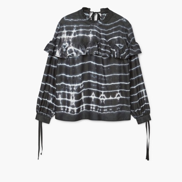 MANGO Tie Dye Ruffle Long Sleeve Knot Wrist Blouse - Picture 5 of 7